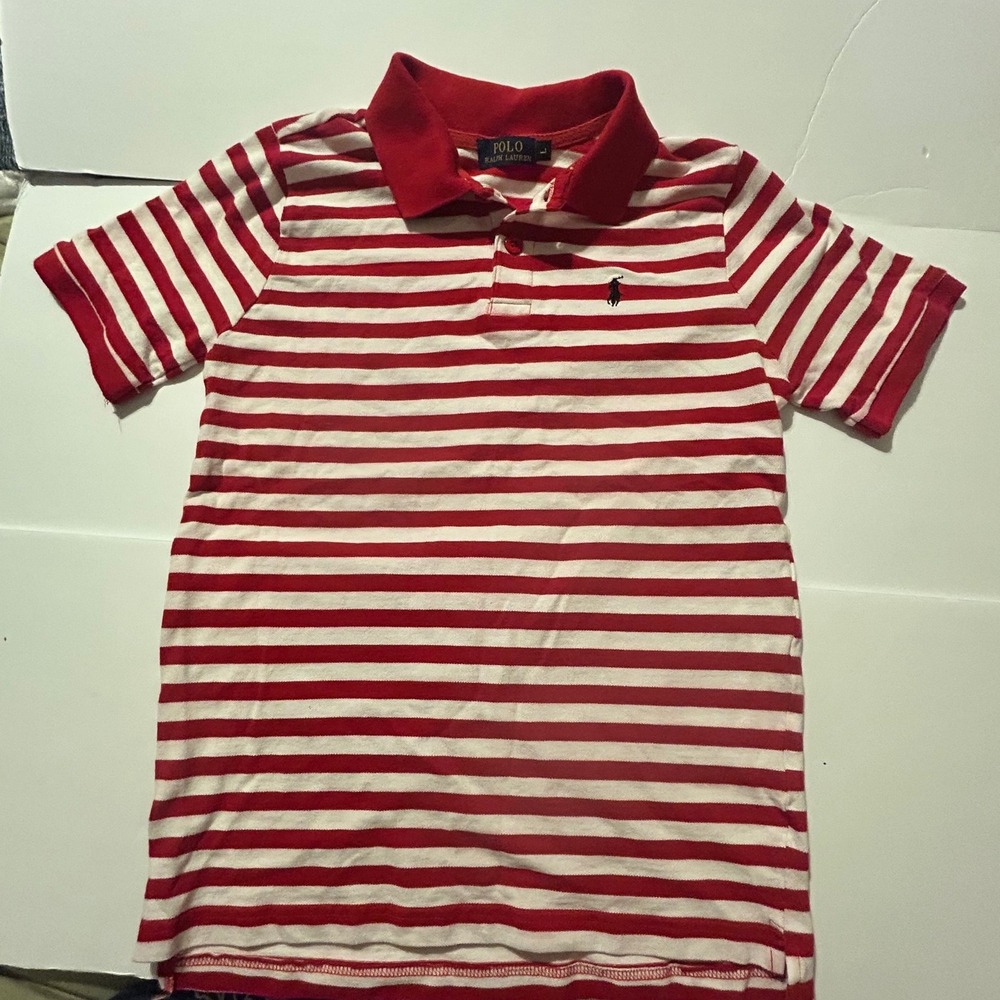 Polo Ralph Lauren Mens Red White Striped Short Sleeve Pique Polo Shirt Size L